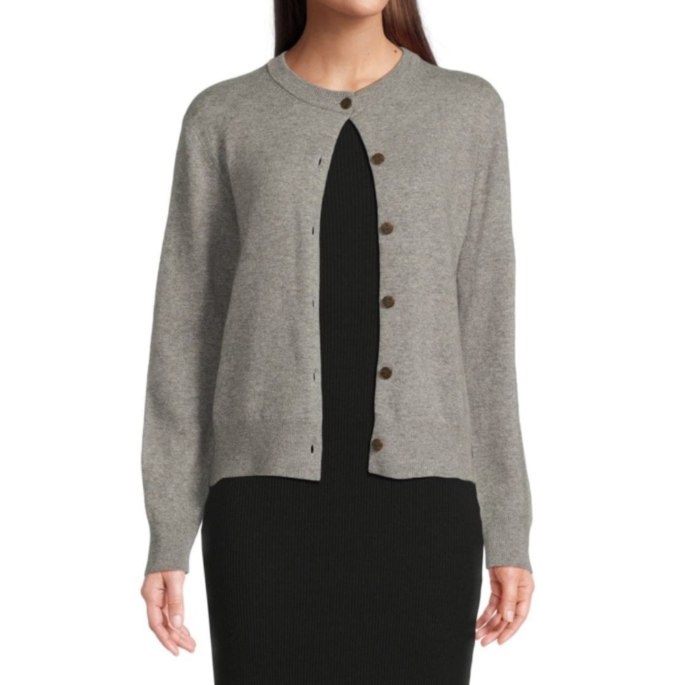 NWT Vince Crewneck Wool-Blend Cardigan, Heather Gray, size M